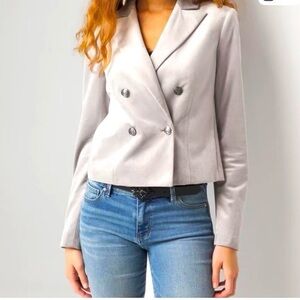 White House Black Market Light Gray Double-Breasted Cropped Blazer
